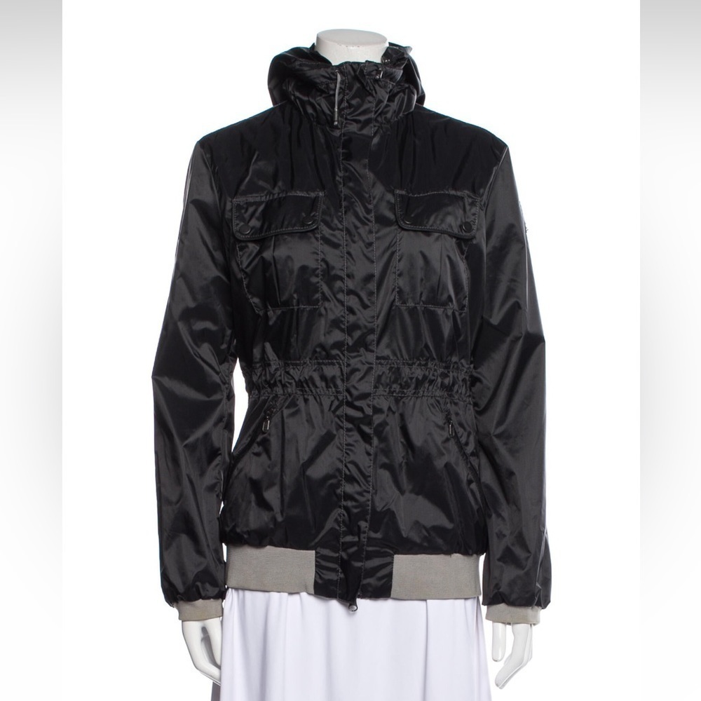 Belstaff puffer utility Jacket Black Colorblock Pattern Hooded size 6 women EUC‍